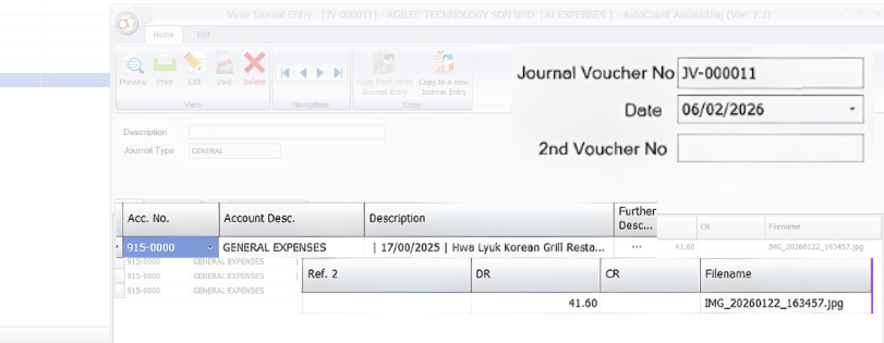 AutoCount AI receipt scanner for SMEs showing zero-entry billing results.